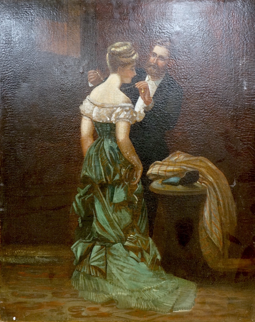 Late 19th century School, oil on canvas, ‘The Diamond Necklace’, unsigned, 69 x 56cm, unframed